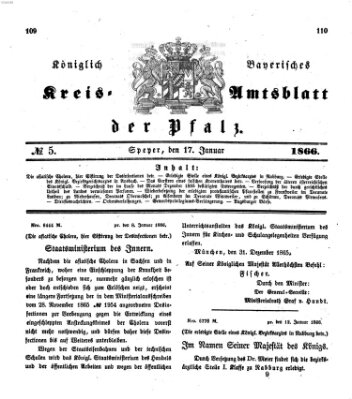 Königlich-bayerisches Kreis-Amtsblatt der Pfalz (Königlich bayerisches Amts- und Intelligenzblatt für die Pfalz) Mittwoch 17. Januar 1866