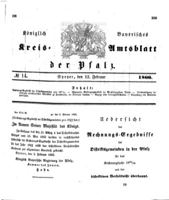 Königlich-bayerisches Kreis-Amtsblatt der Pfalz (Königlich bayerisches Amts- und Intelligenzblatt für die Pfalz) Montag 12. Februar 1866