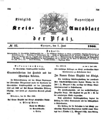 Königlich-bayerisches Kreis-Amtsblatt der Pfalz (Königlich bayerisches Amts- und Intelligenzblatt für die Pfalz) Donnerstag 7. Juni 1866