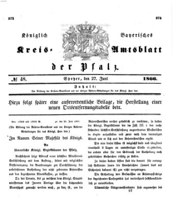 Königlich-bayerisches Kreis-Amtsblatt der Pfalz (Königlich bayerisches Amts- und Intelligenzblatt für die Pfalz) Mittwoch 27. Juni 1866