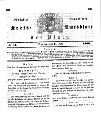 Königlich-bayerisches Kreis-Amtsblatt der Pfalz (Königlich bayerisches Amts- und Intelligenzblatt für die Pfalz) Mittwoch 11. Juli 1866