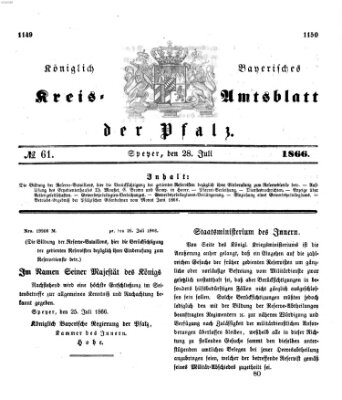 Königlich-bayerisches Kreis-Amtsblatt der Pfalz (Königlich bayerisches Amts- und Intelligenzblatt für die Pfalz) Samstag 28. Juli 1866