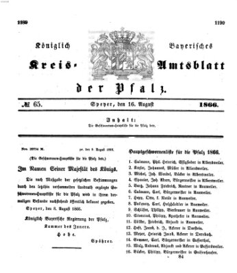 Königlich-bayerisches Kreis-Amtsblatt der Pfalz (Königlich bayerisches Amts- und Intelligenzblatt für die Pfalz) Donnerstag 16. August 1866