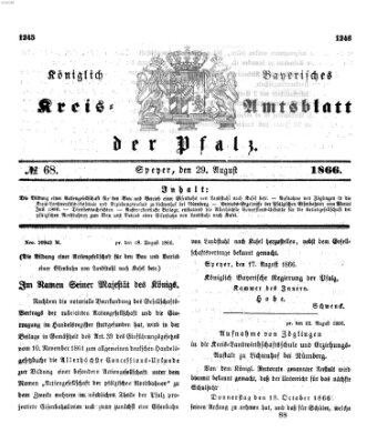 Königlich-bayerisches Kreis-Amtsblatt der Pfalz (Königlich bayerisches Amts- und Intelligenzblatt für die Pfalz) Mittwoch 29. August 1866