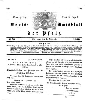 Königlich-bayerisches Kreis-Amtsblatt der Pfalz (Königlich bayerisches Amts- und Intelligenzblatt für die Pfalz) Freitag 7. September 1866