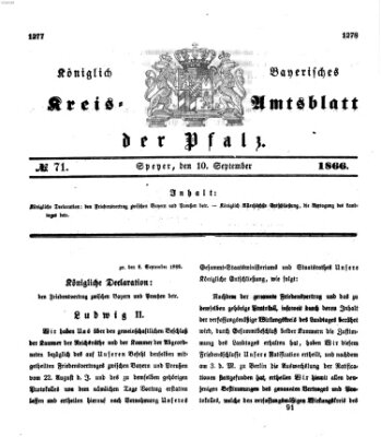 Königlich-bayerisches Kreis-Amtsblatt der Pfalz (Königlich bayerisches Amts- und Intelligenzblatt für die Pfalz) Montag 10. September 1866