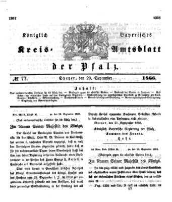 Königlich-bayerisches Kreis-Amtsblatt der Pfalz (Königlich bayerisches Amts- und Intelligenzblatt für die Pfalz) Samstag 29. September 1866