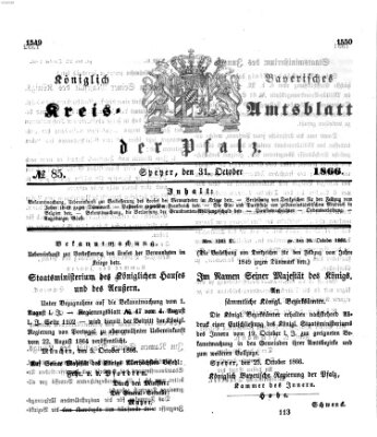 Königlich-bayerisches Kreis-Amtsblatt der Pfalz (Königlich bayerisches Amts- und Intelligenzblatt für die Pfalz) Mittwoch 31. Oktober 1866