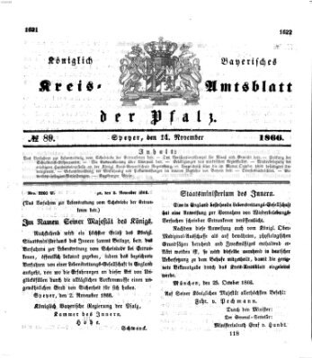 Königlich-bayerisches Kreis-Amtsblatt der Pfalz (Königlich bayerisches Amts- und Intelligenzblatt für die Pfalz) Mittwoch 14. November 1866