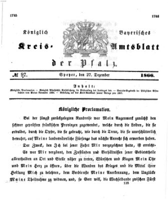 Königlich-bayerisches Kreis-Amtsblatt der Pfalz (Königlich bayerisches Amts- und Intelligenzblatt für die Pfalz) Donnerstag 27. Dezember 1866