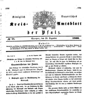 Königlich-bayerisches Kreis-Amtsblatt der Pfalz (Königlich bayerisches Amts- und Intelligenzblatt für die Pfalz) Samstag 29. Dezember 1866