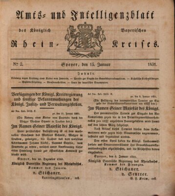 Amts- und Intelligenzblatt des Königlich Bayerischen Rheinkreises (Königlich bayerisches Amts- und Intelligenzblatt für die Pfalz) Samstag 15. Januar 1831