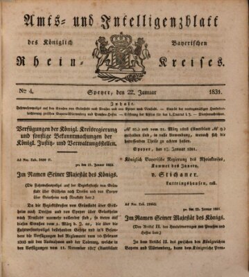 Amts- und Intelligenzblatt des Königlich Bayerischen Rheinkreises (Königlich bayerisches Amts- und Intelligenzblatt für die Pfalz) Samstag 22. Januar 1831