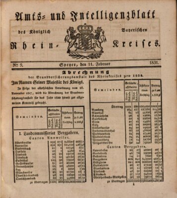 Amts- und Intelligenzblatt des Königlich Bayerischen Rheinkreises (Königlich bayerisches Amts- und Intelligenzblatt für die Pfalz) Freitag 11. Februar 1831