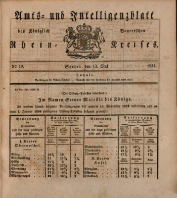 Amts- und Intelligenzblatt des Königlich Bayerischen Rheinkreises (Königlich bayerisches Amts- und Intelligenzblatt für die Pfalz) Freitag 13. Mai 1831