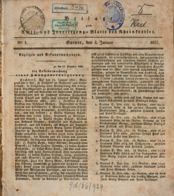 Amts- und Intelligenzblatt des Königlich Bayerischen Rheinkreises (Königlich bayerisches Amts- und Intelligenzblatt für die Pfalz) Dienstag 4. Januar 1831