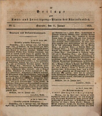 Amts- und Intelligenzblatt des Königlich Bayerischen Rheinkreises (Königlich bayerisches Amts- und Intelligenzblatt für die Pfalz) Sonntag 16. Januar 1831