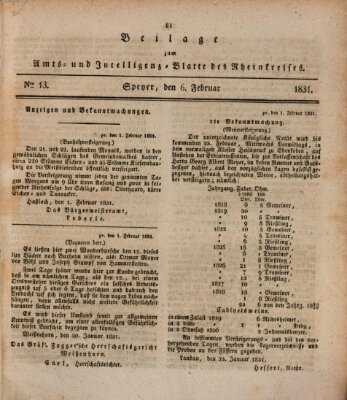 Amts- und Intelligenzblatt des Königlich Bayerischen Rheinkreises (Königlich bayerisches Amts- und Intelligenzblatt für die Pfalz) Sonntag 6. Februar 1831