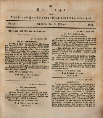 Amts- und Intelligenzblatt des Königlich Bayerischen Rheinkreises (Königlich bayerisches Amts- und Intelligenzblatt für die Pfalz) Samstag 19. Februar 1831