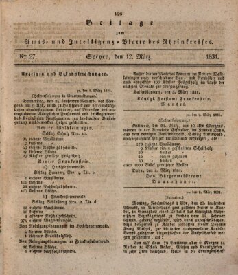 Amts- und Intelligenzblatt des Königlich Bayerischen Rheinkreises (Königlich bayerisches Amts- und Intelligenzblatt für die Pfalz) Samstag 12. März 1831