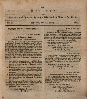 Amts- und Intelligenzblatt des Königlich Bayerischen Rheinkreises (Königlich bayerisches Amts- und Intelligenzblatt für die Pfalz) Donnerstag 24. März 1831