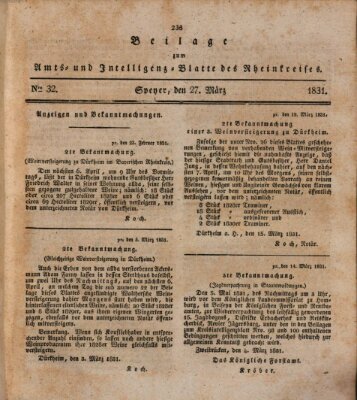 Amts- und Intelligenzblatt des Königlich Bayerischen Rheinkreises (Königlich bayerisches Amts- und Intelligenzblatt für die Pfalz) Sonntag 27. März 1831