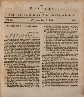 Amts- und Intelligenzblatt des Königlich Bayerischen Rheinkreises (Königlich bayerisches Amts- und Intelligenzblatt für die Pfalz) Donnerstag 12. Mai 1831