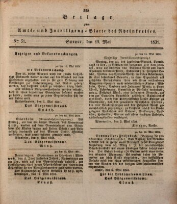 Amts- und Intelligenzblatt des Königlich Bayerischen Rheinkreises (Königlich bayerisches Amts- und Intelligenzblatt für die Pfalz) Mittwoch 18. Mai 1831