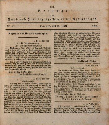 Amts- und Intelligenzblatt des Königlich Bayerischen Rheinkreises (Königlich bayerisches Amts- und Intelligenzblatt für die Pfalz) Freitag 20. Mai 1831