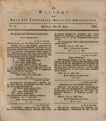 Amts- und Intelligenzblatt des Königlich Bayerischen Rheinkreises (Königlich bayerisches Amts- und Intelligenzblatt für die Pfalz) Montag 20. Juni 1831