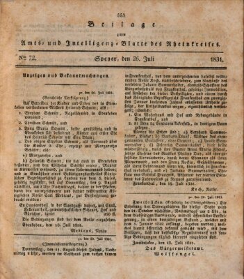 Amts- und Intelligenzblatt des Königlich Bayerischen Rheinkreises (Königlich bayerisches Amts- und Intelligenzblatt für die Pfalz) Dienstag 26. Juli 1831