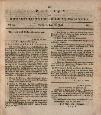 Amts- und Intelligenzblatt des Königlich Bayerischen Rheinkreises (Königlich bayerisches Amts- und Intelligenzblatt für die Pfalz) Samstag 30. Juli 1831