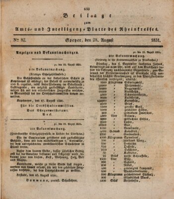 Amts- und Intelligenzblatt des Königlich Bayerischen Rheinkreises (Königlich bayerisches Amts- und Intelligenzblatt für die Pfalz) Sonntag 28. August 1831