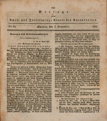 Amts- und Intelligenzblatt des Königlich Bayerischen Rheinkreises (Königlich bayerisches Amts- und Intelligenzblatt für die Pfalz) Samstag 3. September 1831