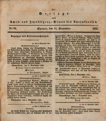 Amts- und Intelligenzblatt des Königlich Bayerischen Rheinkreises (Königlich bayerisches Amts- und Intelligenzblatt für die Pfalz) Freitag 16. September 1831