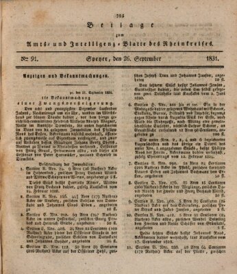 Amts- und Intelligenzblatt des Königlich Bayerischen Rheinkreises (Königlich bayerisches Amts- und Intelligenzblatt für die Pfalz) Montag 26. September 1831