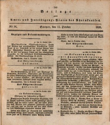 Amts- und Intelligenzblatt des Königlich Bayerischen Rheinkreises (Königlich bayerisches Amts- und Intelligenzblatt für die Pfalz) Samstag 15. Oktober 1831