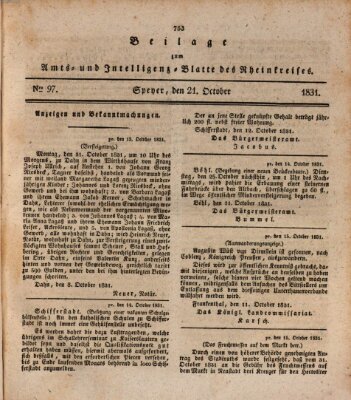 Amts- und Intelligenzblatt des Königlich Bayerischen Rheinkreises (Königlich bayerisches Amts- und Intelligenzblatt für die Pfalz) Freitag 21. Oktober 1831