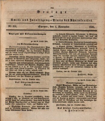 Amts- und Intelligenzblatt des Königlich Bayerischen Rheinkreises (Königlich bayerisches Amts- und Intelligenzblatt für die Pfalz) Freitag 4. November 1831