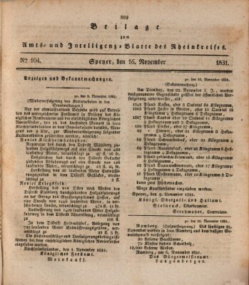 Amts- und Intelligenzblatt des Königlich Bayerischen Rheinkreises (Königlich bayerisches Amts- und Intelligenzblatt für die Pfalz) Mittwoch 16. November 1831