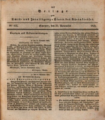 Amts- und Intelligenzblatt des Königlich Bayerischen Rheinkreises (Königlich bayerisches Amts- und Intelligenzblatt für die Pfalz) Sonntag 20. November 1831