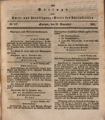 Amts- und Intelligenzblatt des Königlich Bayerischen Rheinkreises (Königlich bayerisches Amts- und Intelligenzblatt für die Pfalz) Dienstag 29. November 1831