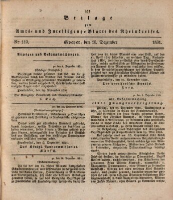 Amts- und Intelligenzblatt des Königlich Bayerischen Rheinkreises (Königlich bayerisches Amts- und Intelligenzblatt für die Pfalz) Samstag 10. Dezember 1831