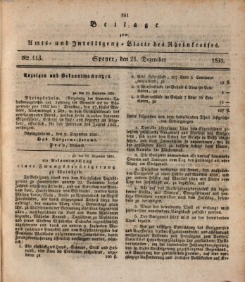 Amts- und Intelligenzblatt des Königlich Bayerischen Rheinkreises (Königlich bayerisches Amts- und Intelligenzblatt für die Pfalz) Mittwoch 21. Dezember 1831