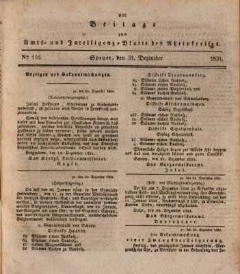 Amts- und Intelligenzblatt des Königlich Bayerischen Rheinkreises (Königlich bayerisches Amts- und Intelligenzblatt für die Pfalz) Samstag 31. Dezember 1831