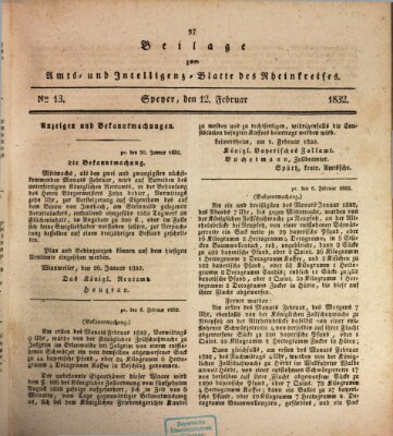 Amts- und Intelligenzblatt des Königlich Bayerischen Rheinkreises (Königlich bayerisches Amts- und Intelligenzblatt für die Pfalz) Sonntag 12. Februar 1832