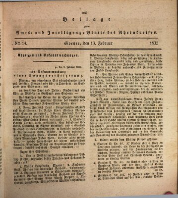 Amts- und Intelligenzblatt des Königlich Bayerischen Rheinkreises (Königlich bayerisches Amts- und Intelligenzblatt für die Pfalz) Montag 13. Februar 1832