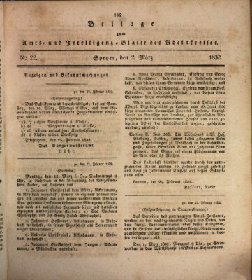 Amts- und Intelligenzblatt des Königlich Bayerischen Rheinkreises (Königlich bayerisches Amts- und Intelligenzblatt für die Pfalz) Freitag 2. März 1832