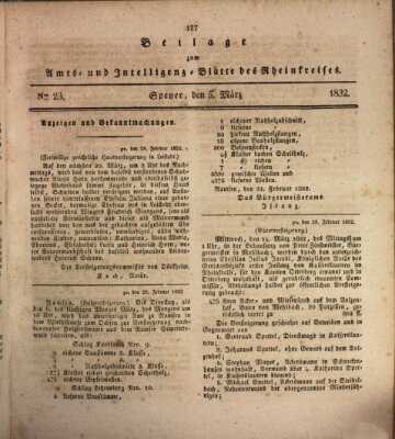 Amts- und Intelligenzblatt des Königlich Bayerischen Rheinkreises (Königlich bayerisches Amts- und Intelligenzblatt für die Pfalz) Montag 5. März 1832