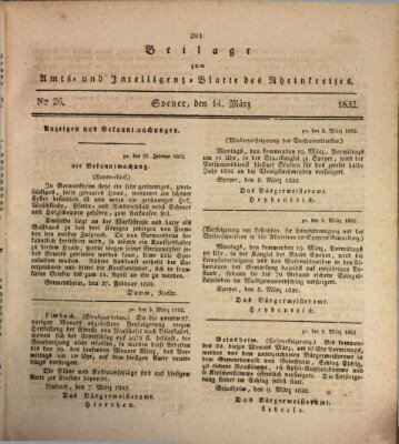 Amts- und Intelligenzblatt des Königlich Bayerischen Rheinkreises (Königlich bayerisches Amts- und Intelligenzblatt für die Pfalz) Mittwoch 14. März 1832